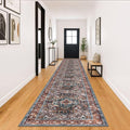 KOZYFLY Area Rug 3x18 Ft Washable Boho Runner Rug for Entryway Hallway Indoor Printed Faux Wool Carpet for Bedroom Kitchen Hall, Brick Red/Orange/Green