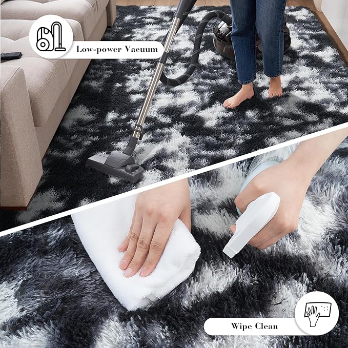 Fluffy Rug Shaggy Area Rug, Mottling Black 5x8 Area Rugs for Bedroom, Small Bedside Rug, Soft Fluffy Shaggy Entryway Throw Rugs for Living Room Bedroom Kids Room Home Decor