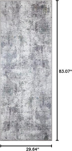 GLN Rugs Contemporary Collection - Machine Washable Area Rug, Contemporary Washable, Non Slip, Low Pile Chenille Rug, Living Room, Bedroom, Kitchen Rug (2'6" x 7' Grey/Green)