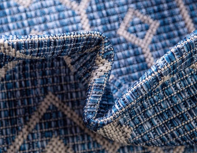 Unique Loom Outdoor Trellis Collection Area Rug - Tribal Trellis (8' x 11' 4" Rectangle, Blue/ Ivory)