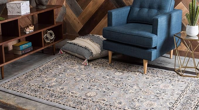 Unique Loom Sialk Hill Collection Area Rug - Washington (6' 1" x 9' Rectangle Gray/Black)