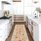 Fame Living Orange Oushak Rug, Modern Rugs, Vintage, Turkish, Eclectic, Floral, Pastel, Washable, Small Throw, Accent Area Rug for Living Room, Bedroom, Kitchen, Bathroom, 2'5"x4'9"