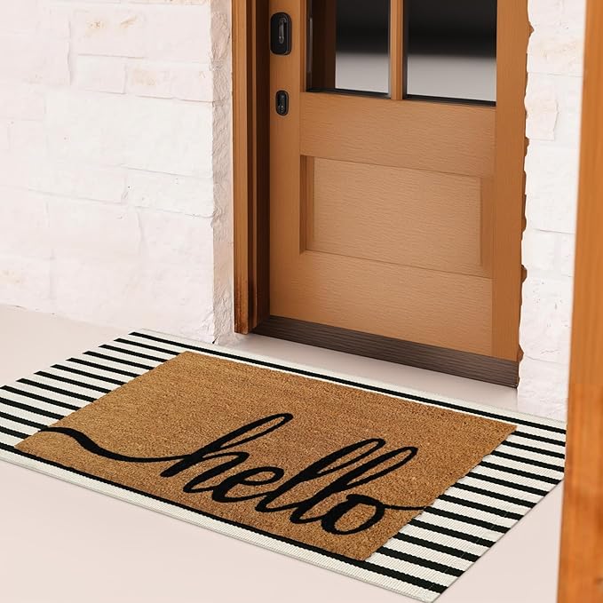 Striped Outdoor Front Door Mat 24"x51", Washable Black and White Rug Runner Cotton Hand Woven Indoor Layered Doormat, Reversible Foldable Door Rugs for Entryway/Farmhouse/Home Entrance
