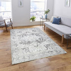 Fame Living Faded Oushak Rug, Turkish Vintage Floral Pastel Large Oversized Area Rugs for Living Room Dining Bedroom Kitchen Bathroom Nursery (848CrNv, 2' x 3')