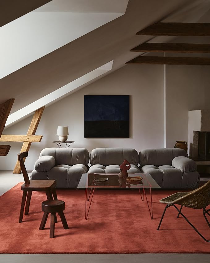Hand-Tufted Wool Round Area Rug – Soft Premium Wool Carpet for Living Room, Bedroom & Home Décor – 8X8 ft| Brick Red – Durable, Non-Slip Backing, Handcrafted Rug