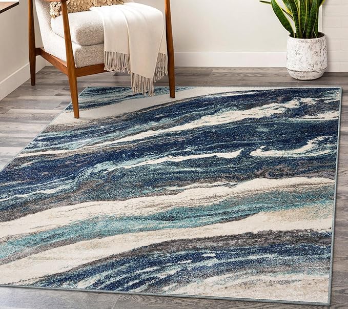 LUXE WEAVERS Lagos Collection 7983 Blue 4x5 Art Deco Area Rug