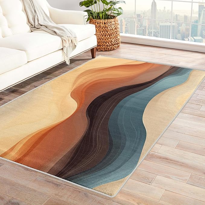 Boho Rug, 7x10 Rug, Vintage Rugs for Entryway, Earthy Tones Large Area Rug, Washable Rug Non Slip Soft Indoor Carpet, Kids and Pets Friendly, Boho Home & Room Decor