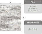 8x10 Area Rugs Washable Grey Rug for Living Room Bedroom, Modern Abstract Large Rug Non Slip, Water Repellent Low Pile Soft Carpet for Dining Room, Home Office, Grey Beige