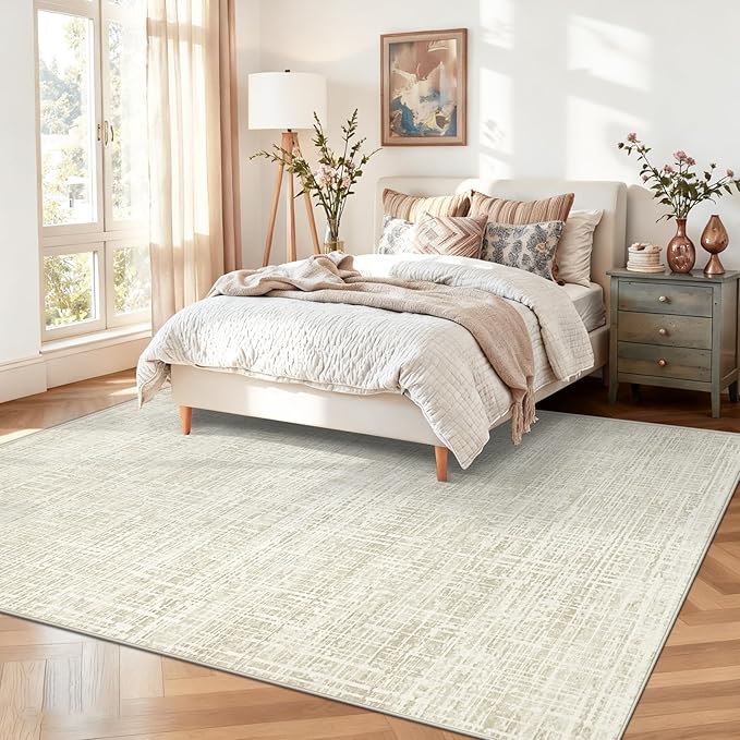 6x9 Area Rugs for Living Room, Washable Large Area Rug Neutral Modern Abstract Bedroom Rug Soft Non Slip Low Pile Stain Resistant Indoor Carpet for Nursery Kids Dining Room Office(Beige, 6'x9')