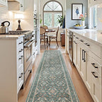 WITSHOCK Washable 3x10 Long Runners Rugs for Hallways,Vintage Neutral Hallway Rugs for Entryway Kitchen Bedroom,Vintage Farmhouse Home Decor(Teal Blue,3x10)