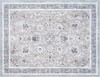 Phantoscope Washable Area Rug 9'x12' Non-Slip, Vintage Neutral Rugs for Living Room, Bedroom, Dining Room, Distressed Boho Floral Medallion Pattern, Low-Pile Foldable Floor Carpet, Light Grey/Neutral