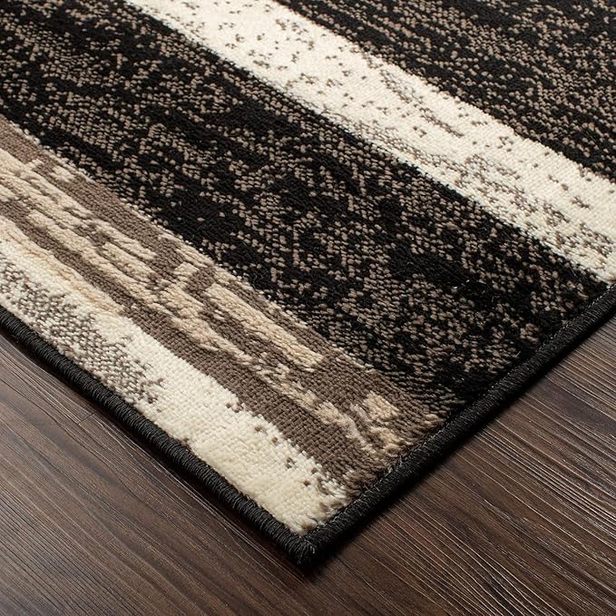 Superior Rockwood 3 Piece Indoor Area Rug Set, Jute Backing, Modern Color Block Decor, Hallway, Entry, Office, Kitchen, Bedroom, Living Room Floors, Plush Rugs, 2' x 11', 5' x 8', 8' x 10', Chocolate