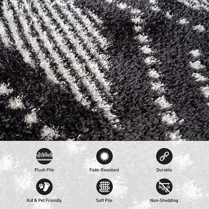 Rugshop Geometric Shag Area Rug Anthracite Dark Gray and White 5' x 7' Great for Bedrooms, Living Rooms, or Under Coffee Tables
