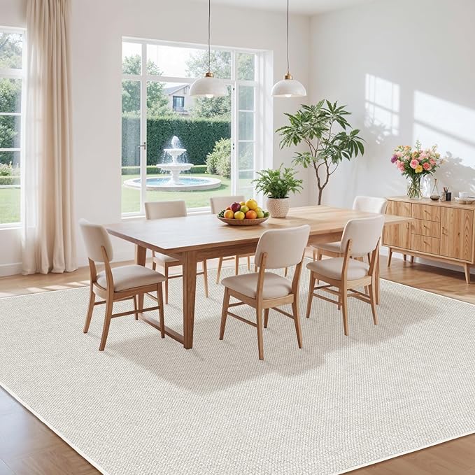 LBRO2M Easy Jute Solid Area Rug 8X10 Washable Rugs for Living Room Bedroom Natural Jute Indoor Outdoor Carpet Durable, Solid Non Shedding Eco Friendly (8X10 Light Ivory)