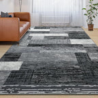Large Area Rugs,Modern Geometric Patchwork Floor Decor for Bedroom Aesthetic Carpet, Rockwood Collection, Indoor Rugs for Living Room, Dining Room, Nursery, Office, Machine Washable Rug,8x10 Ft Grey