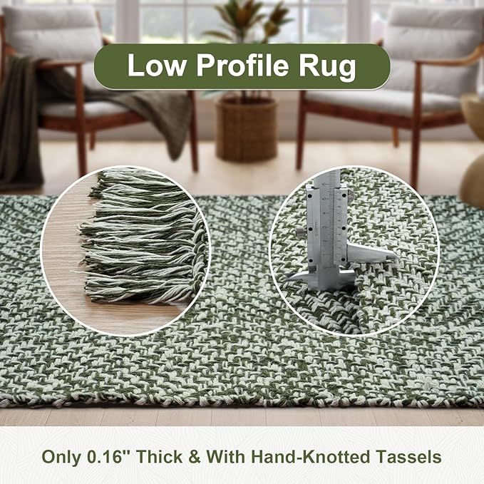 Collive Small Bathroom Rug, 2' x 3' Hand-Woven Low Profile Front Entryway Rug, Olive Green/Cream Cotton Reversible Washable Kitchen Mat Modern Farmhouse Carpet for Foyer Bedroom Back Door Decor
