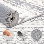 Nakagishi 5x8 Area Rug Living Room: Washable Boho Large Neutral Soft Rugs Farmhouse Stain Resistant Modern Indoor Non-Slip Carpet for Bedroom Nursery Kids Playroom Office Dining Room Dorm- Gray White