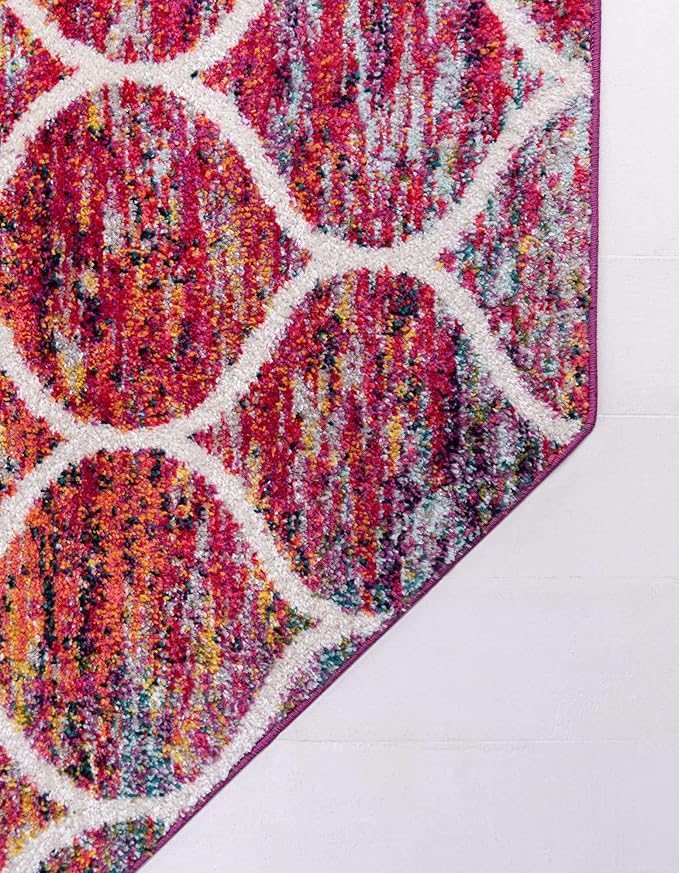 Rugs.com Lattice Frieze Collection Rug – 4' Octagon Multi Medium Rug Perfect for Living Rooms, Kitchens, Entryways