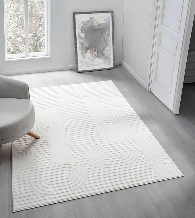 Annabel Modern Geometric Area Rug for Living Room, 8x10 Contemporary Arched Cream Neutral Rug, Stain Resistant Non-Shedding Carpet for Bedroom, Dining Room or Kitchen (8' x 10', Cream)