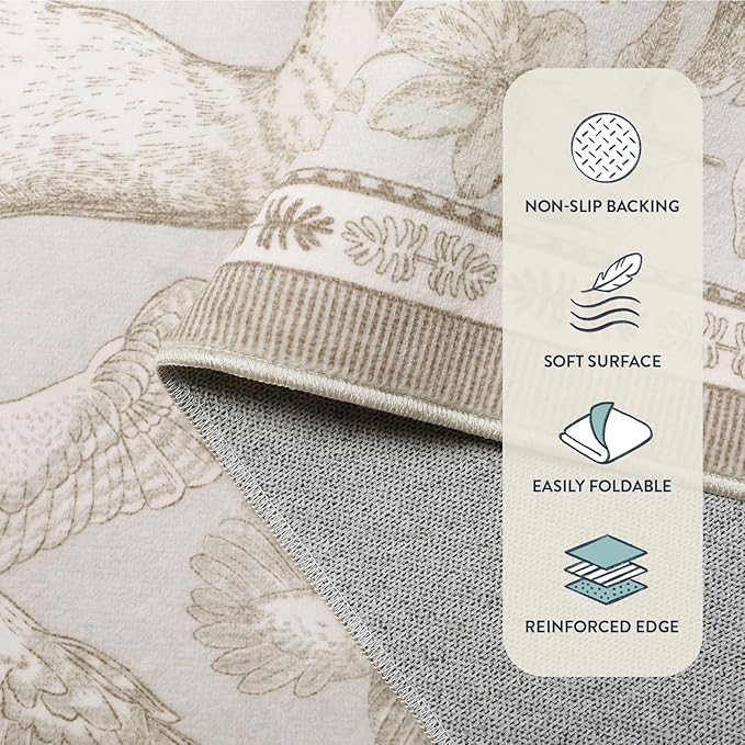 Lahome Boho Animal Washable Rugs for Living Room 8x10, Beige Soft Rugs for Bedroom, Botanical Large Boho Non Slip Dining Room Carpet for Under Table Office Kids Playroom (8x10ft,Beige)