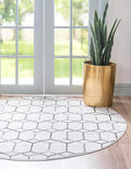 Rugs.com Lattice Trellis Collection Rug – 3 Ft Round White Low-Pile Rug Perfect for Kitchens, Dining Rooms