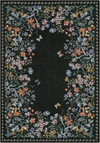 Wonnitar Washable 5x7 Rug, Black Botanical Area Rugs for Living Room, Non-Slip Soft Rug for Bedroom, Vintage Low Pile Dining Room Floral Rug Carpet for Bedside Mud Room (Black,5'x7')
