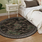 Rugcomf Circle Rug Impressionist-Style Vintage Round Rug 4ft Non Slip Low Pile Small Circular Rug for Bedroom Bathroom Entryway Kids Room Office College Dorm, Black