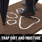 Smiry Dog Door Mat for Muddy Paws, Absorbent Dirt Trapper Non Slip Quick Dry Washable Chenille Mat for Mud Dogs, Entry Rug for Indoor and Outdoor (48x30 Inches, Coffee and White)