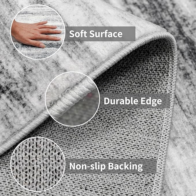 3x15 Washable Runner Rug for Hallway: Extra Long Runners for Entryway Living Room Dining Room - Stain and Water Resistant Rugs with Non-Slip Backing - Soft Low-Pile Carpet Grey
