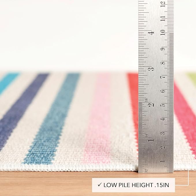 Dash and Albert Rainbow Machine Washable Area Rug - 3' x 5' Multicolor Stripe Washable Accent Rug - Durable, High Traffic Areas Kitchen, Mudroom, Hallways