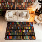 Books Large Area Rug 5x7 Rainbow Bookshelf Living Room Rug | Watercolor Book Shelf Rugs for Bedroom, Bookcase Bookrack Carpet Indoor Floor Mat