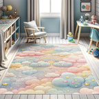 Ambesonne Cartoon Sky Decorative Rug, Dreamy Colors Celestial Atmosphere with Starry Kawaii Clouds Rainbow, Quality Carpet for Bedroom Dorm and Living Room, 2' 2" x 3' 7", Blush Mustard Blue