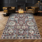RUGSURE Washable Area Rugs - Perfect for Living Room, Bedroom, Kids Room, Nursery - Stain & Water Resistant Non-Slip, Pet & Child Friendly, Vintage Tribal Area Rugs (Rust and Blue, 8' x 10')