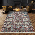 RUGSURE Washable Area Rugs - Perfect for Living Room, Bedroom, Kids Room, Nursery - Stain & Water Resistant Non-Slip, Pet & Child Friendly, Vintage Tribal Area Rugs (Rust and Blue, 6' x 9')