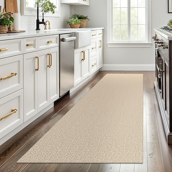 EARTHALL Washable Runner Rug 3x8 Ft Non Slip Runners for Hallways Wide Cotton Rubber Backed Kitchen Runner Braided Indoor Floor Carpet for Entryway, Hallway, Kitchen, Bedroom, Send/Beige