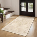 Beige 4x6 Throw Rugs for Entryway, Washable Neutral Rug with Rubber Backing for Living Room Bedroom, Vintage Medallion Distressed Area Rug for Kitchen/Bathroom/Dorm/Home Office