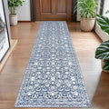 Hallway Runner Rug, Light Blue White Washable Runner Rug 2x8 Vintage Floral Kitchen Rug Runner Non Slip Thin Printed Faux Wool Super Soft Carpet for Entryway Bedroom Laundry Room Indoor