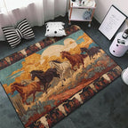 Horse Western Boho Ethnic Style Area Rug Washable Outdoor Rugs Anti-Slip Soft Carpet Entryway Indoor Door Mat for Bedroom,Living Room,Porch,Terrace and Entrance Decor 6'x 4'