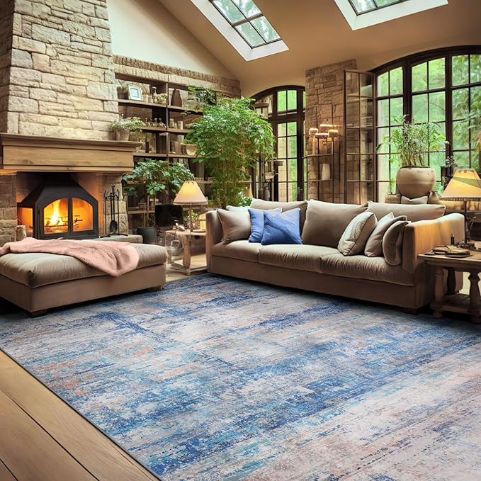 Abstract 9x12 Area Rug for Living Room Dining Room Office Bedroom Blue
