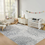 WITSHOCK 12x14 Washable Rug for Living Room,Modern Floral Distress Print Pattern Area Rugs,Stain Resistant with Non Slip Backing Carpet for Dining Room,Bedroom & Home Decor,Grey White