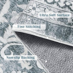 jinchan Hallway Runner Rug 3x10 - Machine Washable Grey Vintage Floral Distressed Design Soft Non-Slip Low-Pile Ultra-Thin Runner Rug for Kitchen Laundry Room Bedroom Farmhouse (3‘x10', Grey)