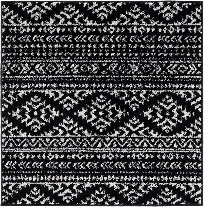 SAFAVIEH Tulum Collection Area Rug - 11' Square, Black & Ivory, Moroccan Boho Tribal Design, Non-Shedding & Easy to Clean, Ideal for Living Room, Bedroom, Dining Space (TUL272Z)