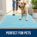 OLANLY Dog Door Mat for Muddy Paws 44x24, Absorbs Moisture and Dirt, Absorbent Non-Slip Washable Doormat, Quick Dry Chenille Mud Mat for Dogs, Entry Indoor Entryway Carpet for Inside Floor, Blue