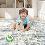 7x9 Area Rugs Washable Rug: Living Room Large Abstract Modern Soft Stain Resistant Indoor Floor Non Slip Accent Carpet for Bedroom Nursery Playroom Office Dining Room Dorm Home House- Blue
