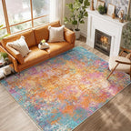 Washable Area Rugs 9'x12' Non-Slip Modern Abstract Soft for Living Room Entryway Bedroom Nursery, Print Pattern, Orange Blue Pink Yellow Colorful
