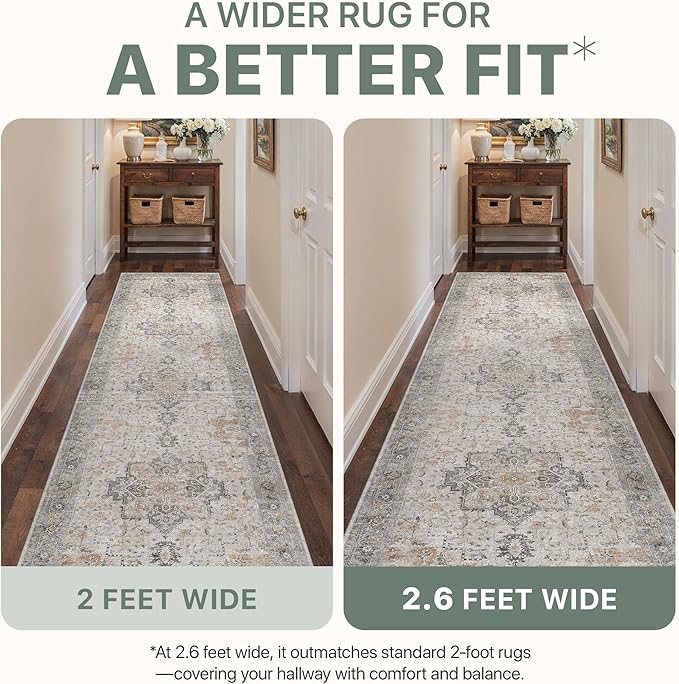 10x14 Area Rugs for Living Room, Non Slip Machine Washable Vintage Rugs, Low Pile Lightweight Print Large Rug for Bedroom, Dining Room, Home Office, Light Taupe Brown