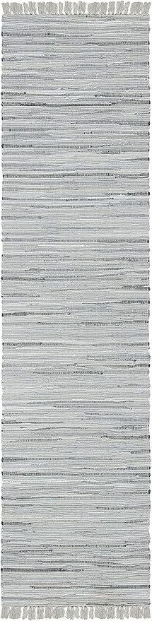 SAFAVIEH Rag Rug Collection Runner Rug - 2'3" x 18', Grey, Handmade Boho Stripe Cotton, Ideal for High Traffic Areas in Living Room, Bedroom (RAR121A)