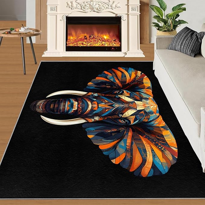 Indian Gods Rugs for Bedroom - 6x9 Area Rug - Ganesha Rugs for Living Room, Abstract 3D Ganesha Rug, Non-Slip Washable Home Decor Carpet