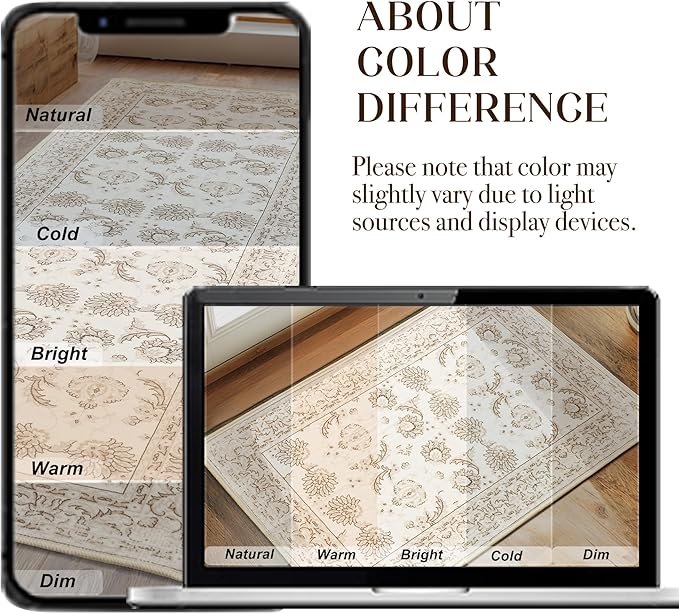 XWZO Entryway Area Rug 2x3ft — Soft Low Pile Non-Slip Door Mat for Bedroom Bathroom Kitchen Laundry Farmhouse, Spill Resistant Washable Small Indoor Carpet for Doorway & Entrance, Beige