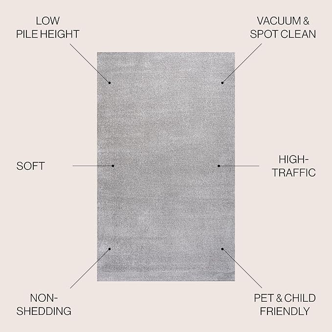 JONATHAN Y Haze Solid Low-Pile Light Gray Indoor Area Rug 6x9, Coastal,Bohemian,Minimalist,Classic, Easy-Cleaning for Living Room,Bedroom,Kitchen,Pet Friendly,Non-Shedding (SEU100K-6)